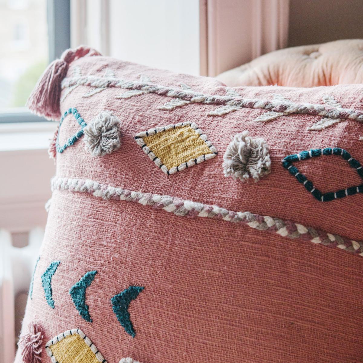 Jaz Two Stripe Square Cushion with Pom Poms – image 2