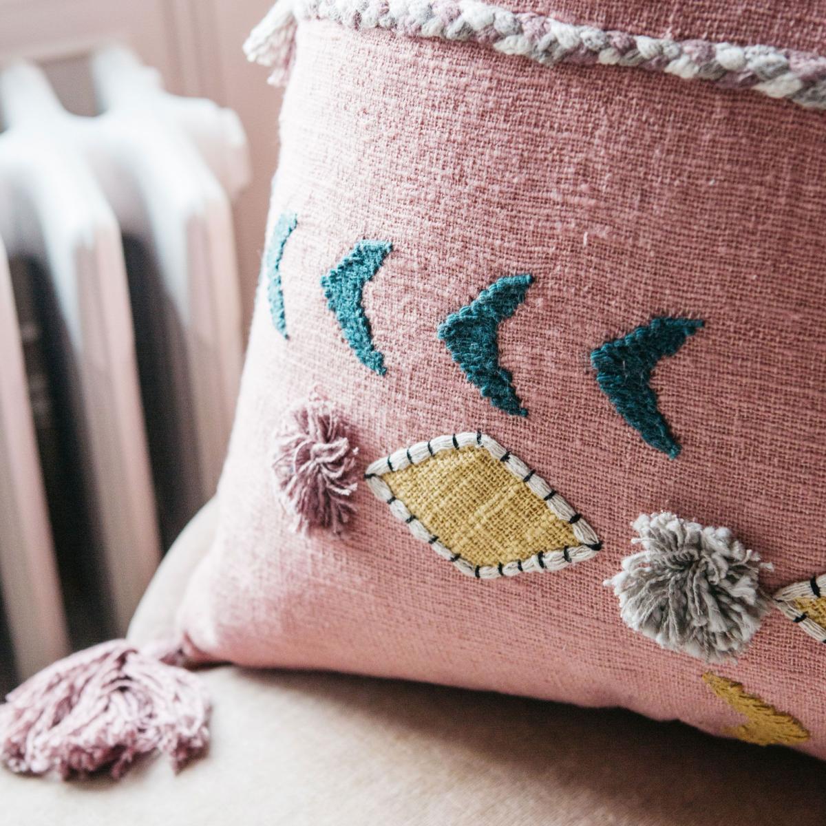 Jaz Two Stripe Square Cushion with Pom Poms – image 3