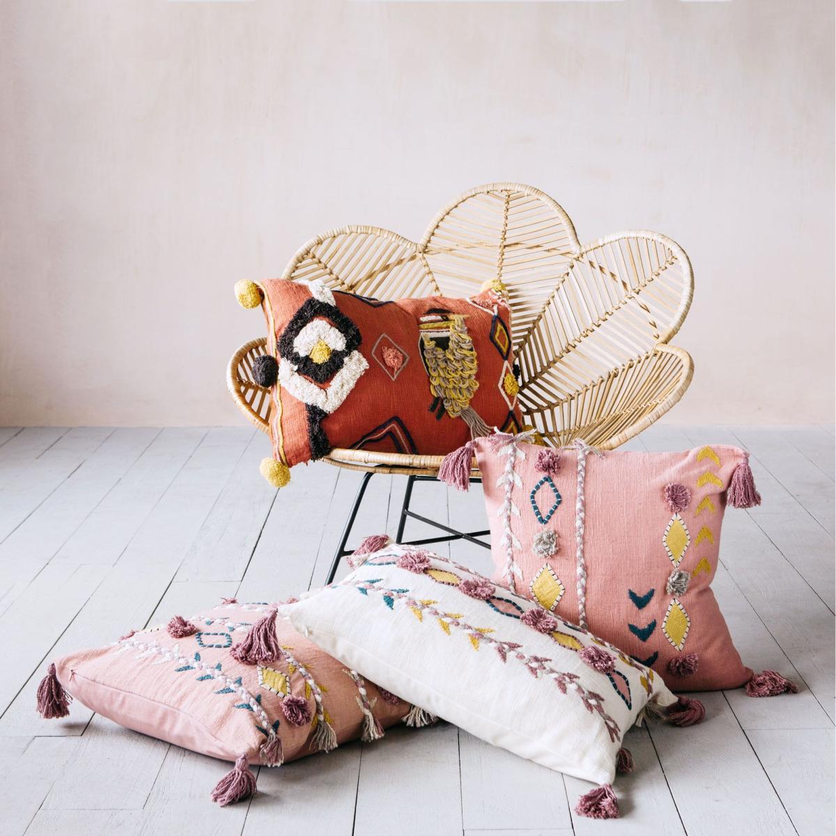 Jaz Two Stripe Square Cushion with Pom Poms – image 4