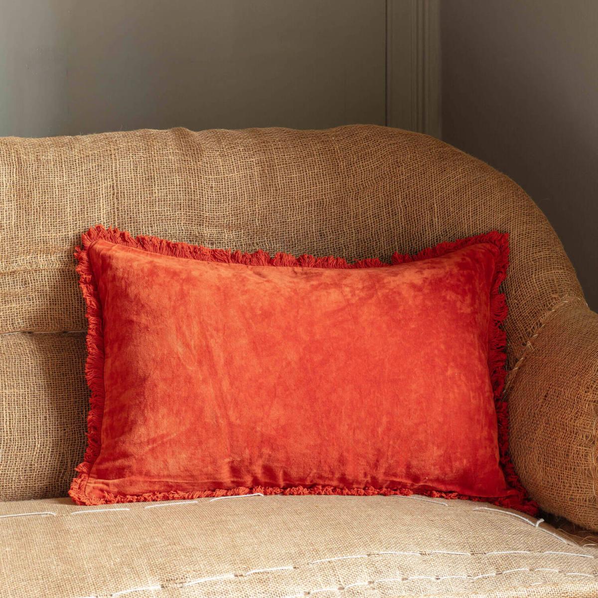 Graham and Green Rectangular Mustard Yellow Stonewashed Velvet Cushion – image 2