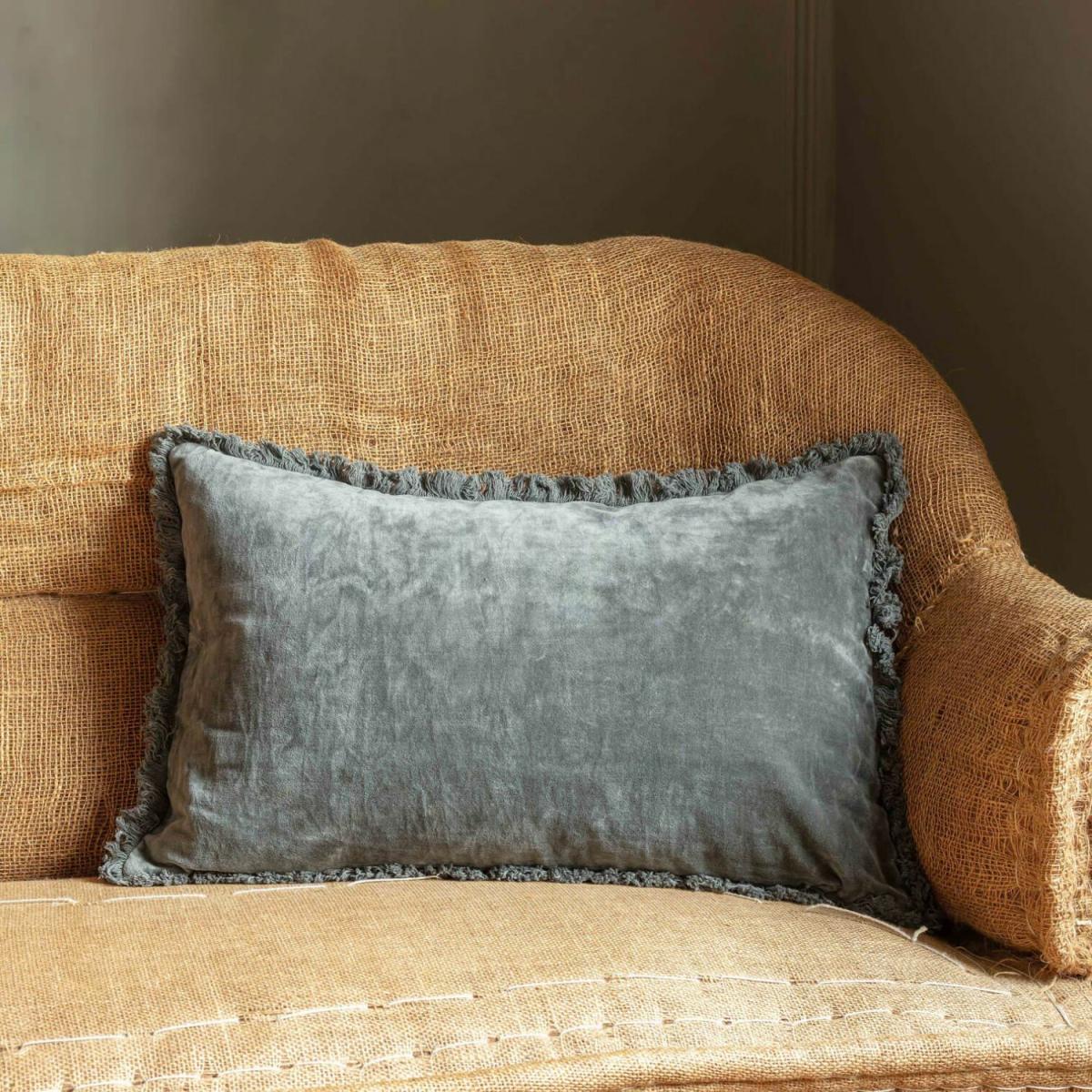 Graham and Green Rectangular Mustard Yellow Stonewashed Velvet Cushion – image 3