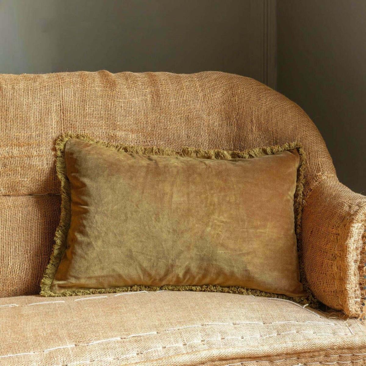 Graham and Green Rectangular Mustard Yellow Stonewashed Velvet Cushion – image 5