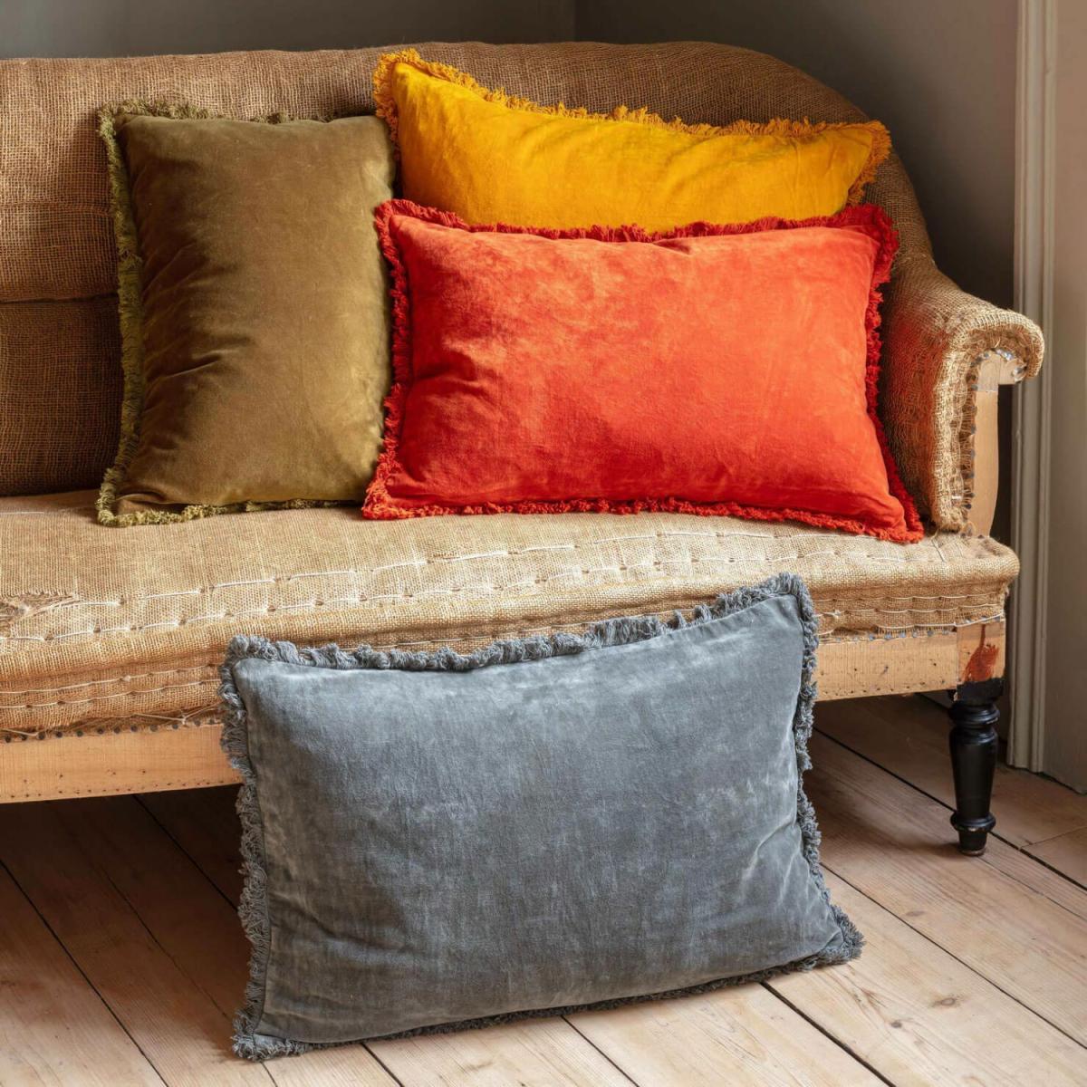 Graham and Green Rectangular Mustard Yellow Stonewashed Velvet Cushion – image 1