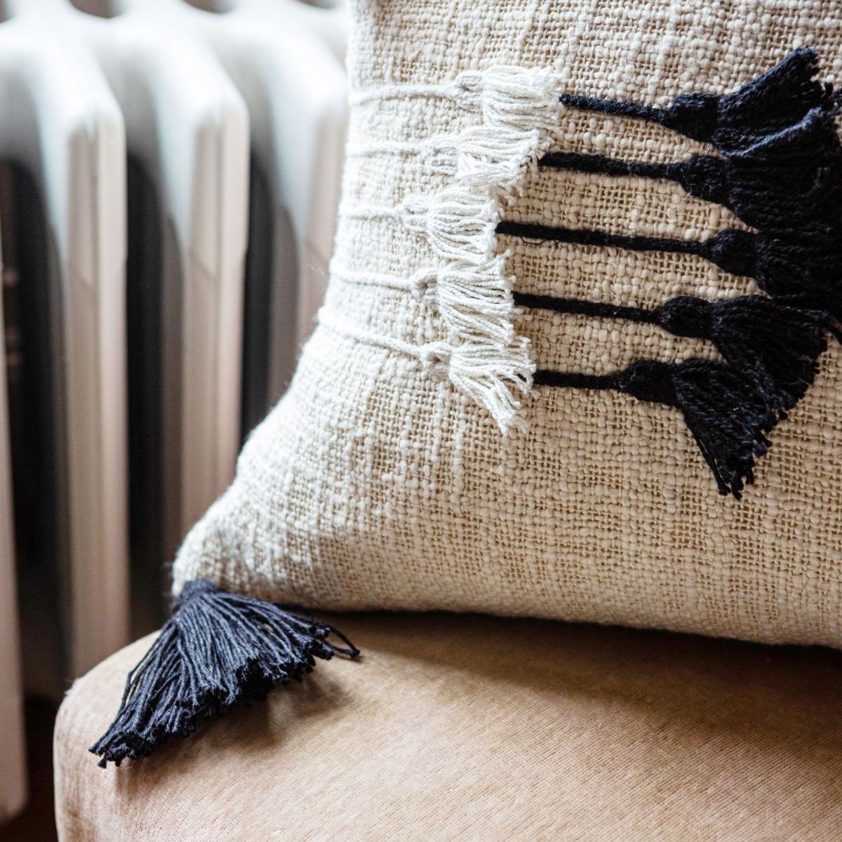 Black and White Rectangle Tassel Cushion – image 2