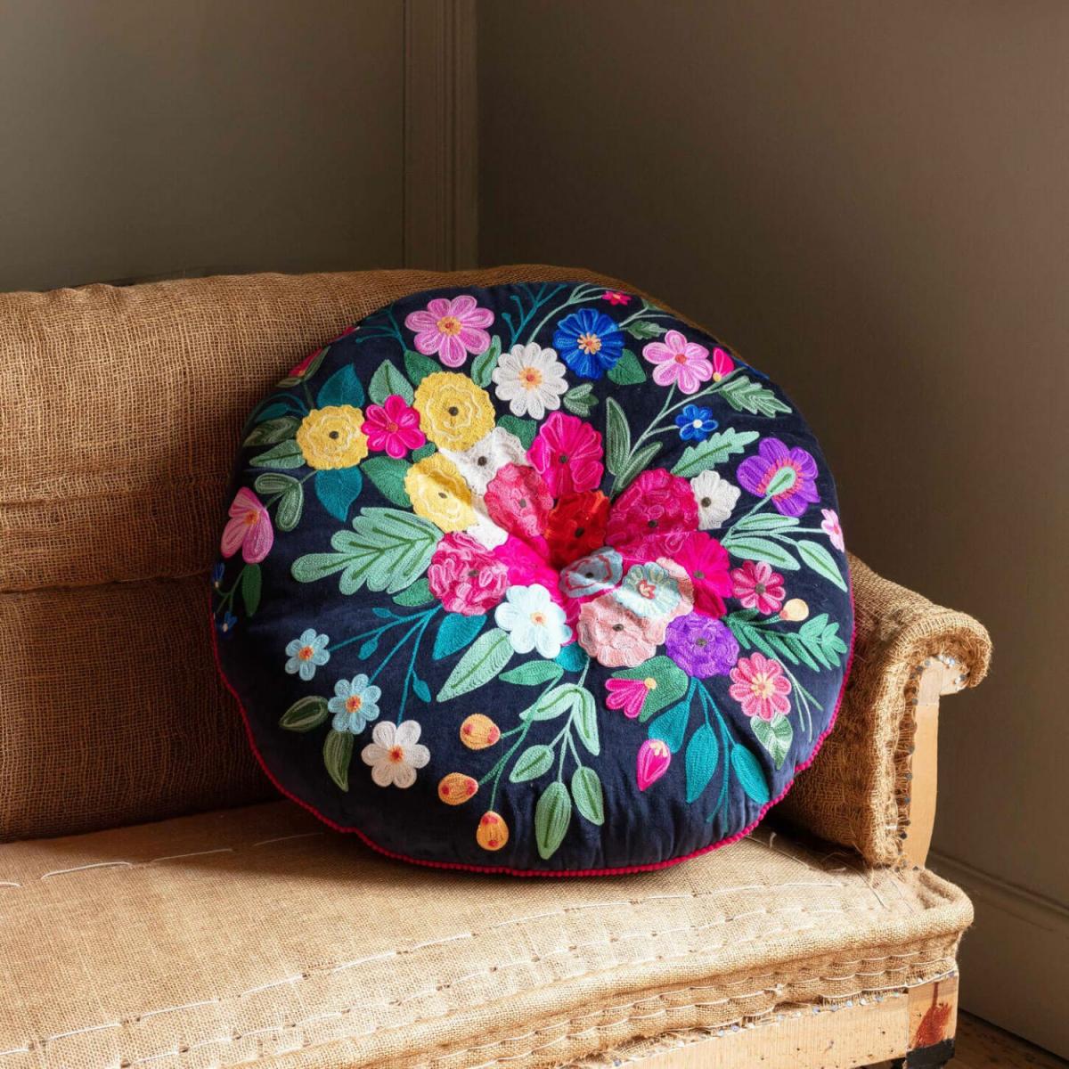 Graham and Green Navy Blue Bouquet Round Seat Pad Large – image 4