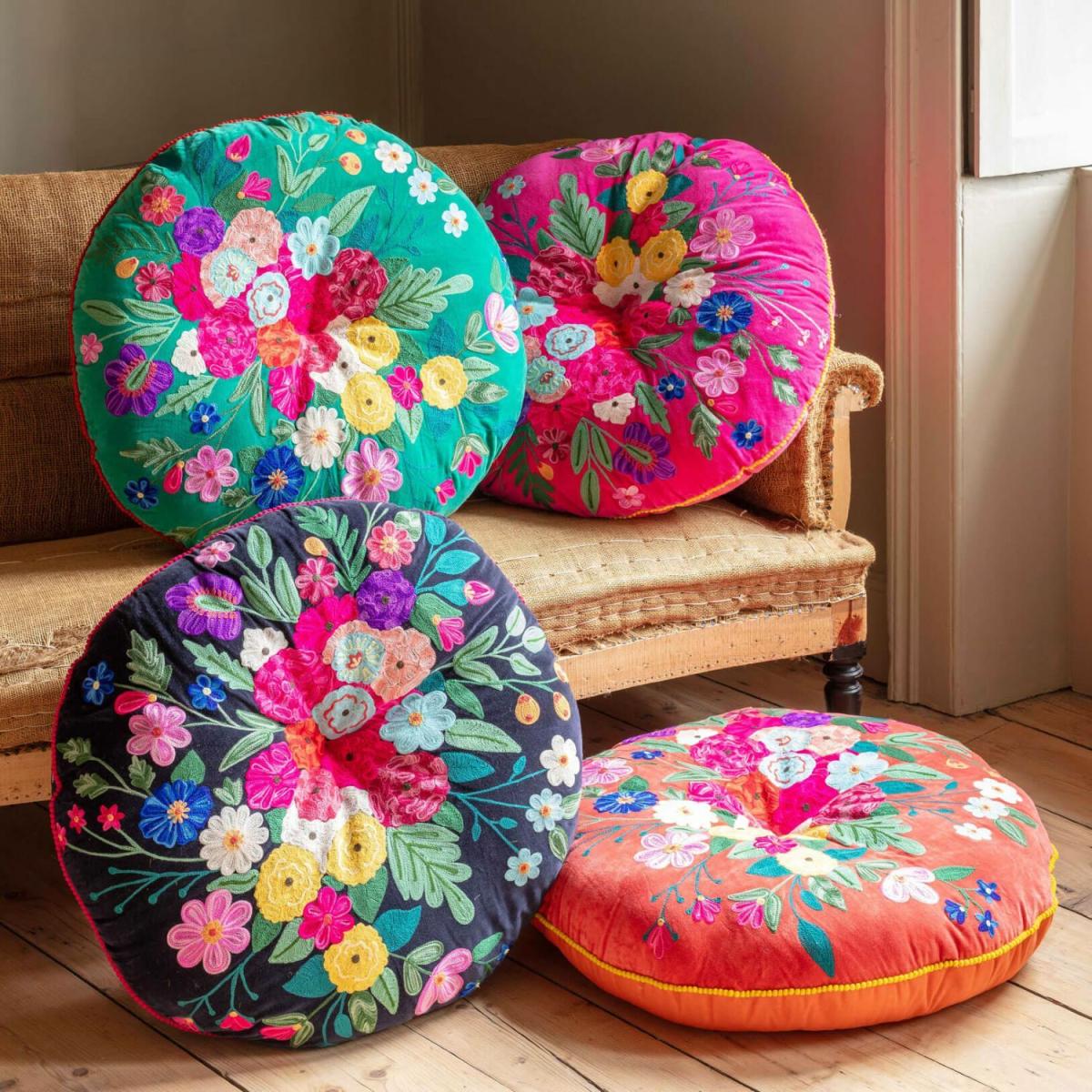 Graham and Green Navy Blue Bouquet Round Seat Pad Large – image 1