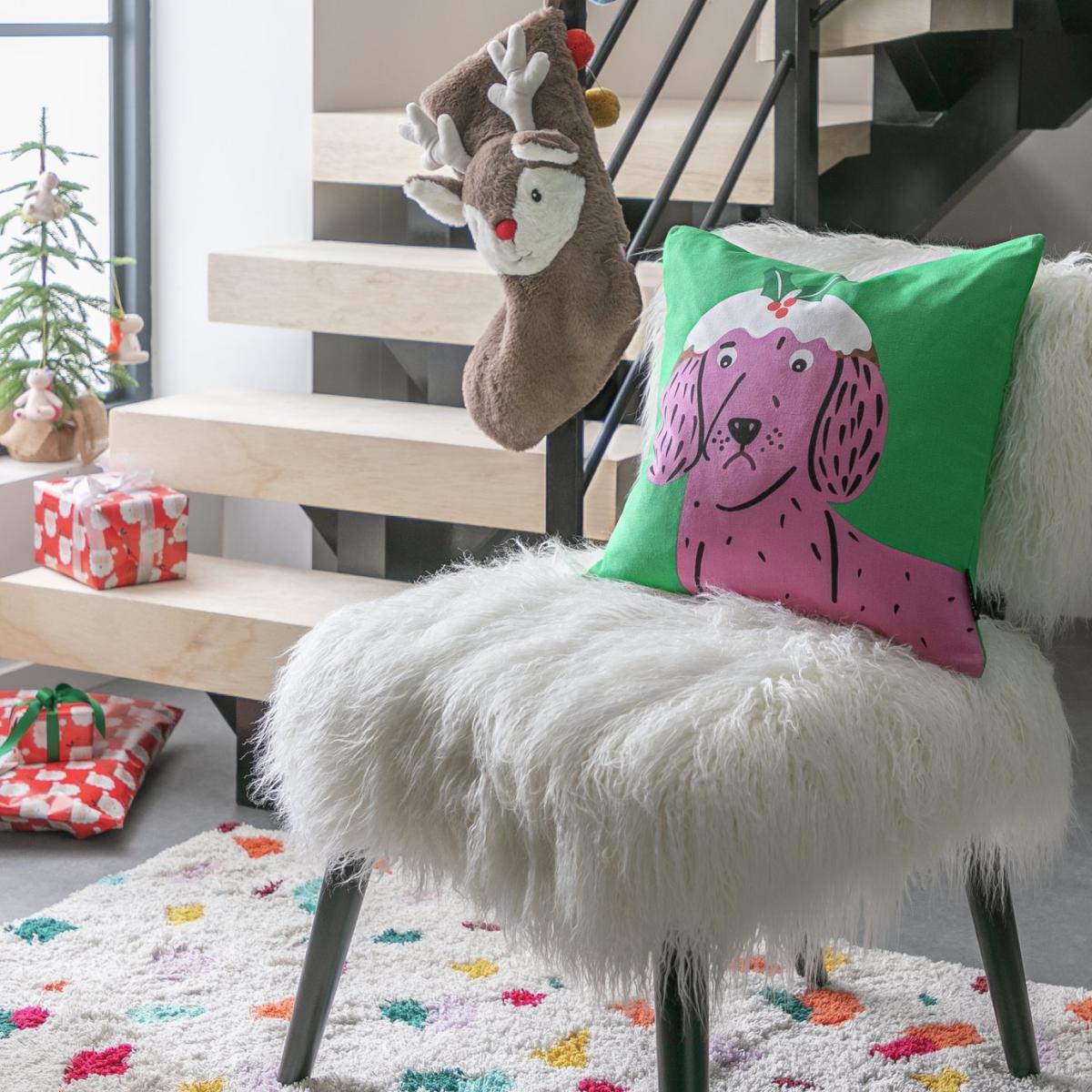 Habitat Christmas Dog Print Cushion - Multicolour - 43x43cm – image 3