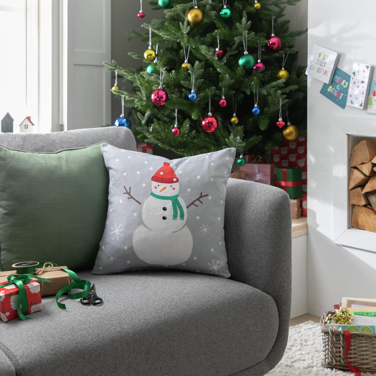 Habitat Christmas Snowman Print Cushion -Multicolour-43x43cm – image 3