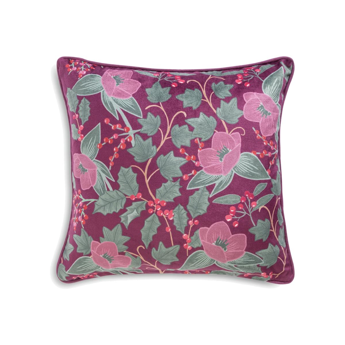 Habitat Floral Berry Print Cushion - Multicoloured - 43x43cm – image 1