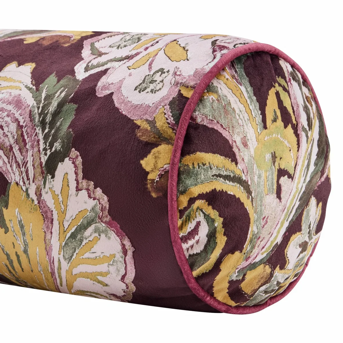 Habitat Chenille Paisley Floral Print Velvet Bolster Cushion Purple - 50x20cm – image 4