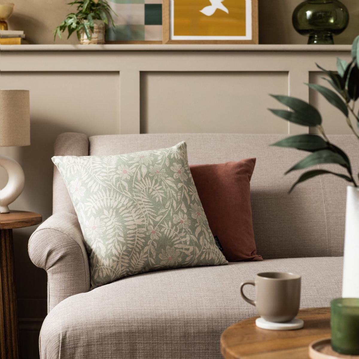 Habitat Cotton Floral Print Cushion - Cream & Green -43x43cm – image 3