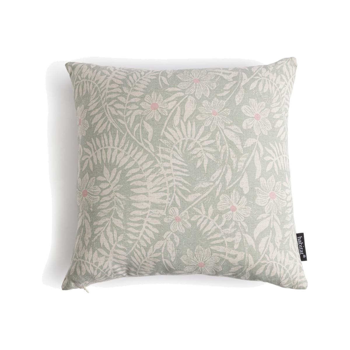Habitat Cotton Floral Print Cushion - Cream & Green -43x43cm – image 1