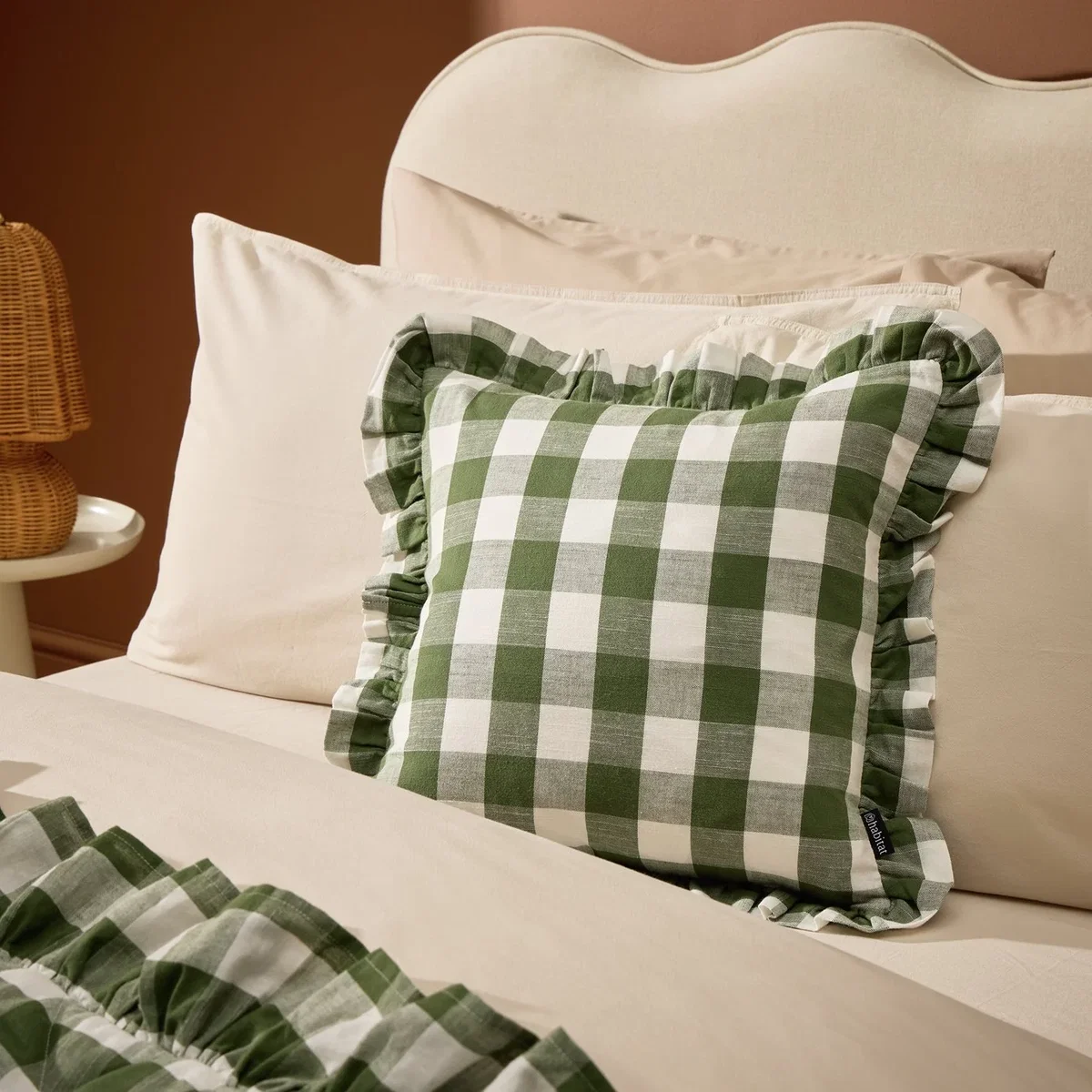 Habitat Gingham Cushion - Green - 43x43cm – image 1