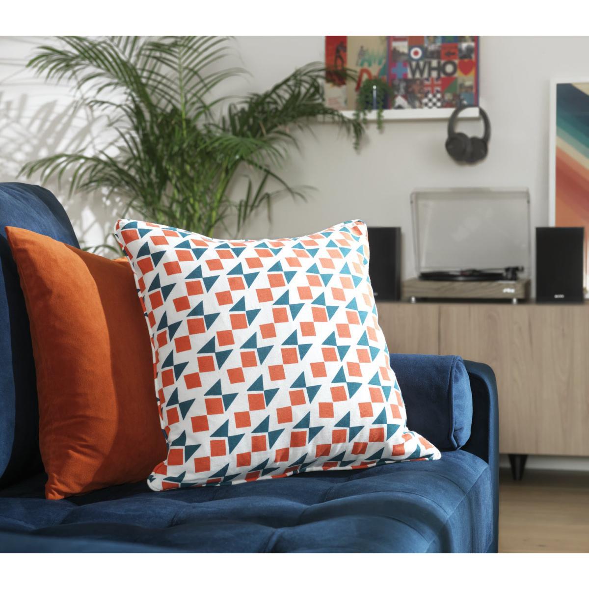 Habitat Studio Geo Print Cushion Cover - Navy & Terracotta – image 3