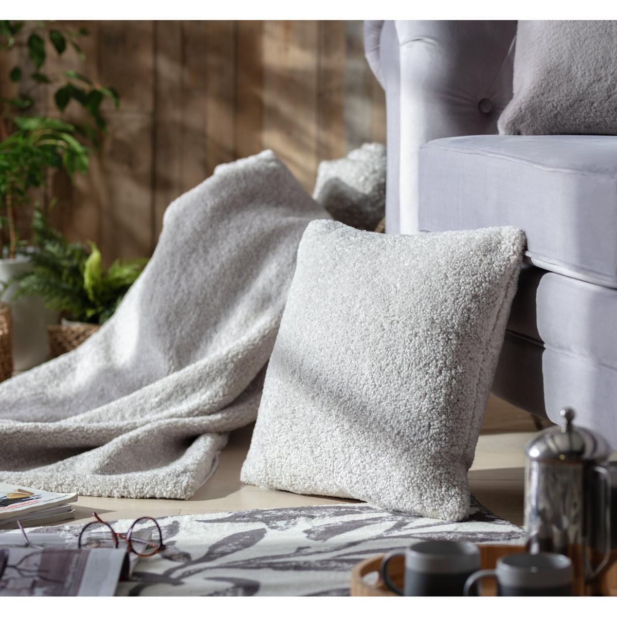 Habitat Faux Sheepskin Plain Cushion - Grey - 43x43cm – image 3