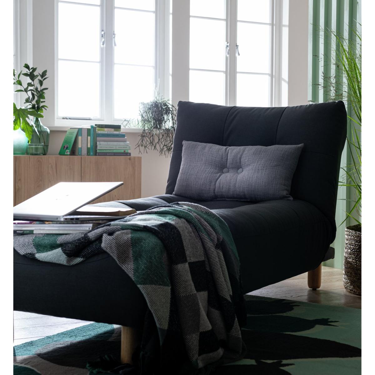 Habitat Plain Cotton Slub Button Cushion - Grey - 50x40cm – image 3