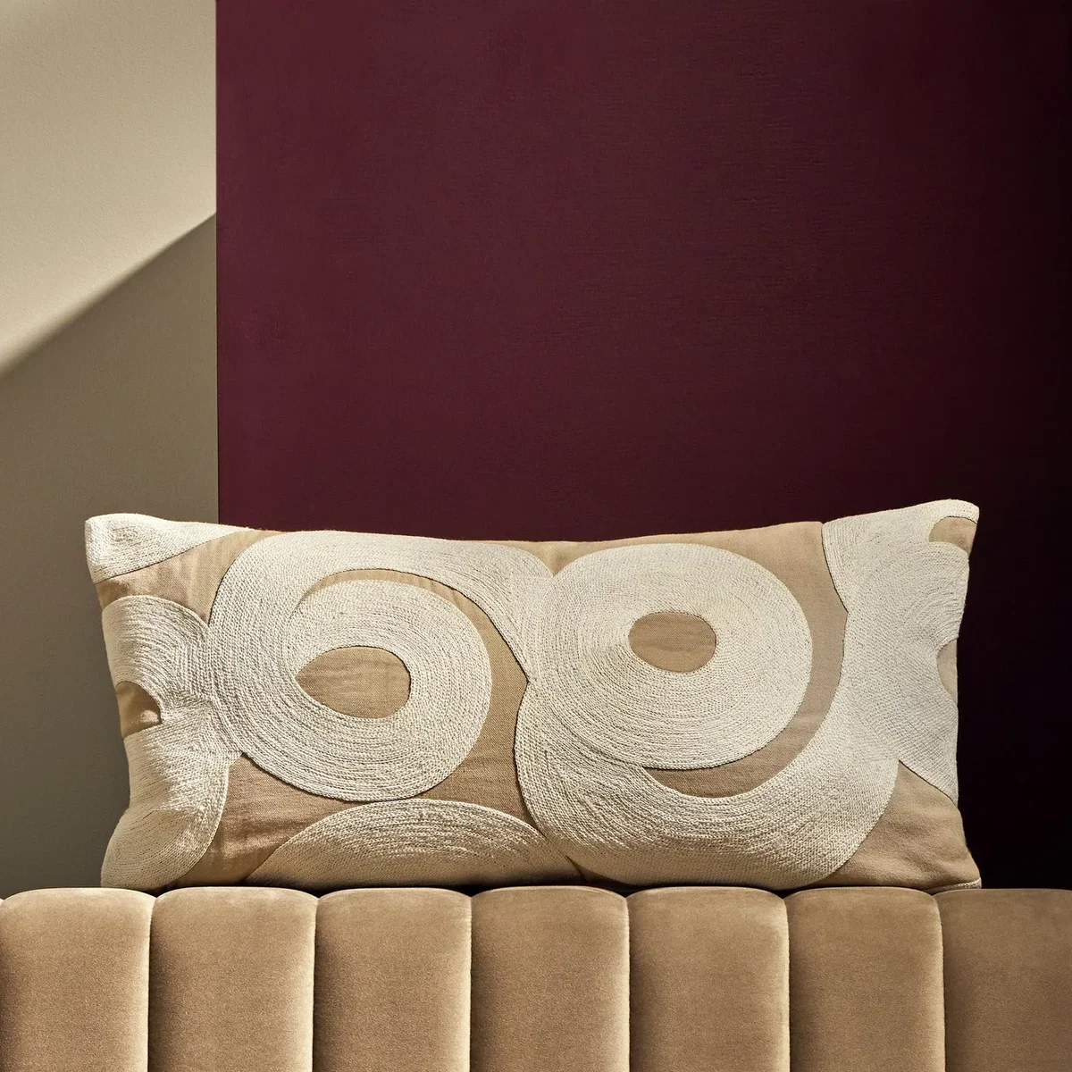Habitat Textured Swirl Crewel Cushion Beige - 60x30cm – image 1