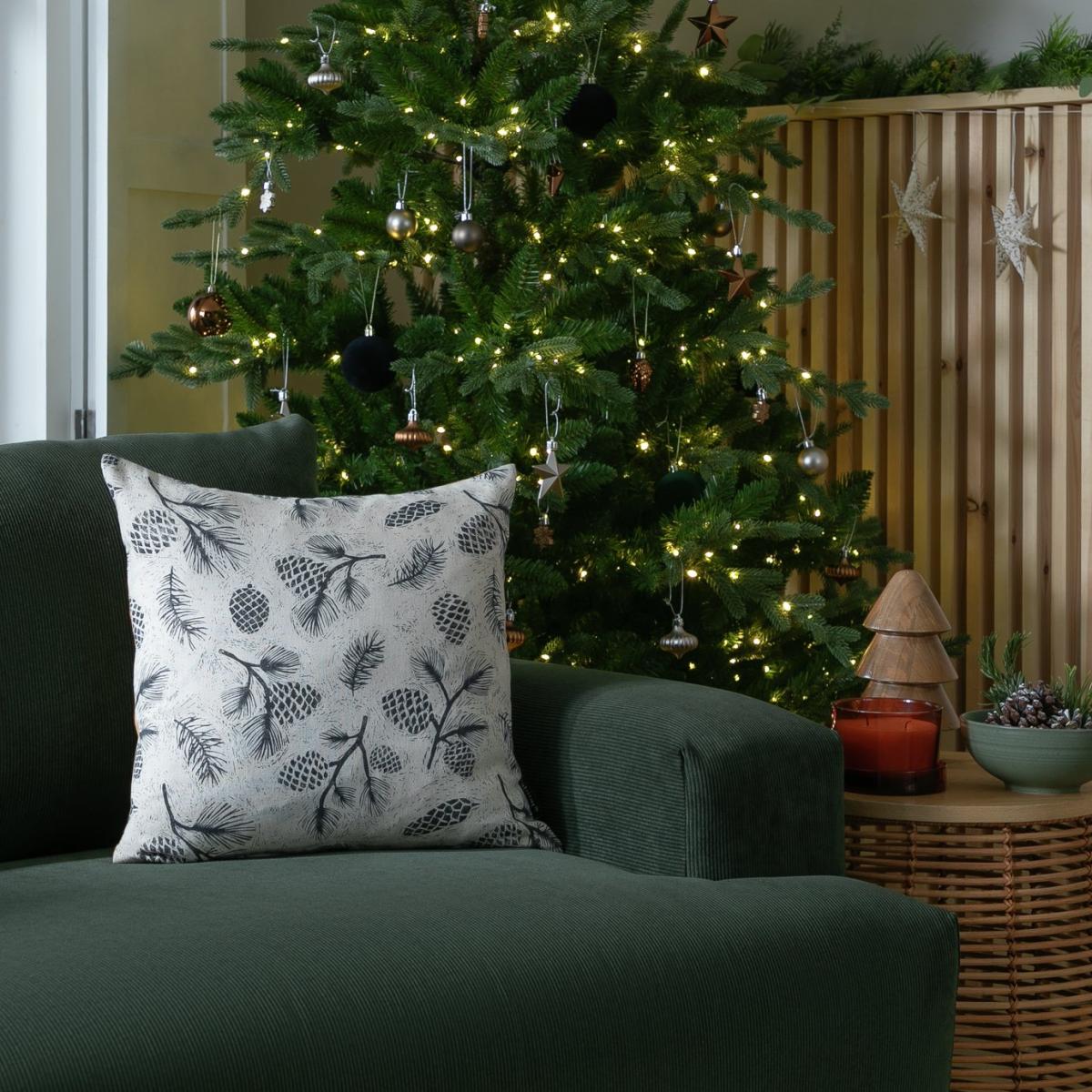 Habitat Pinecone Print Cushion - Grey - 43x43cm – image 3