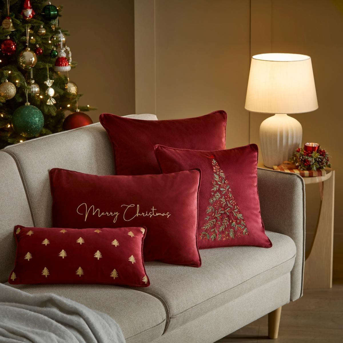 Velvet Embroidered Cushion - Blue - 40x60cm – image 2