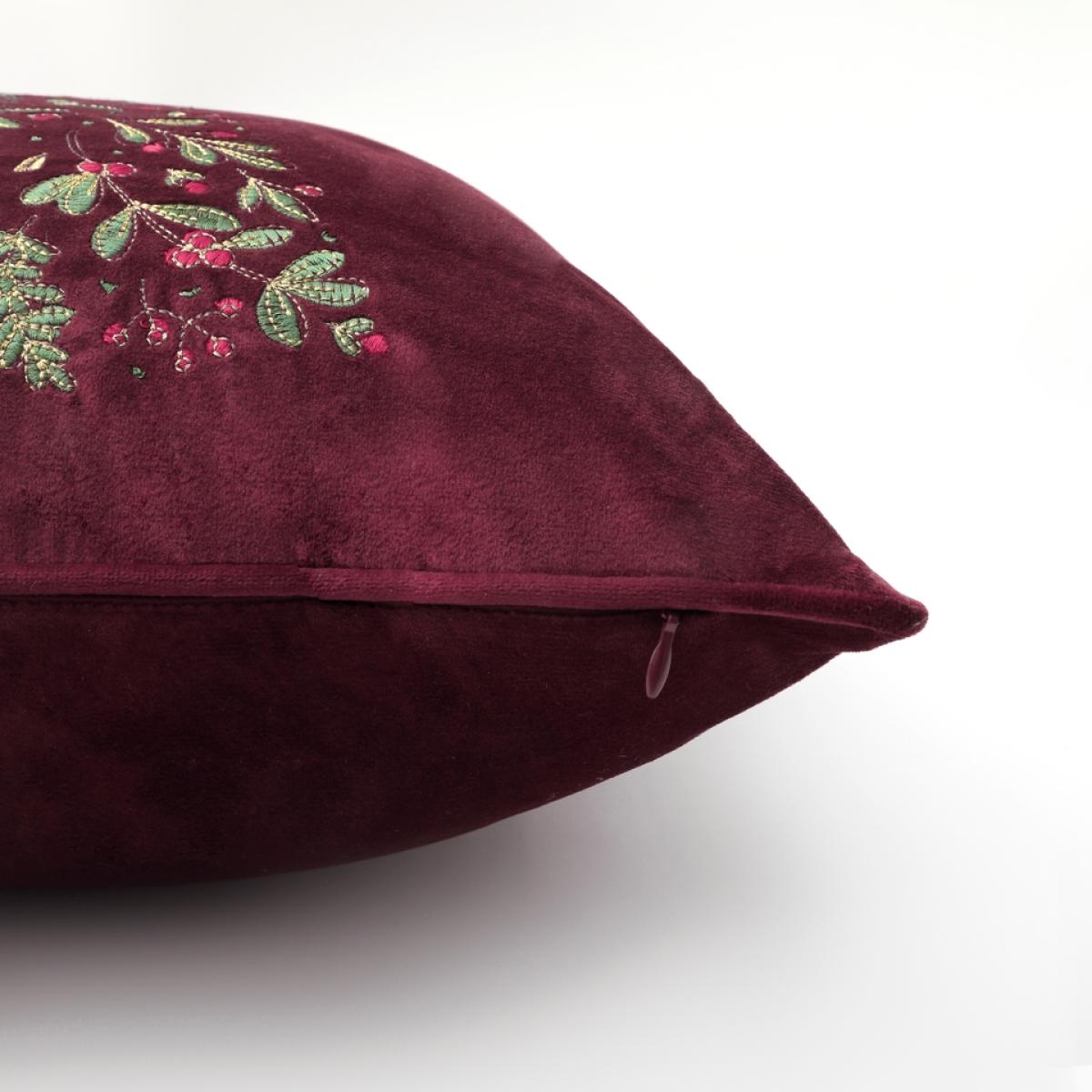 Velvet Embroidered Cushion - Claret - 45x45cm – image 3