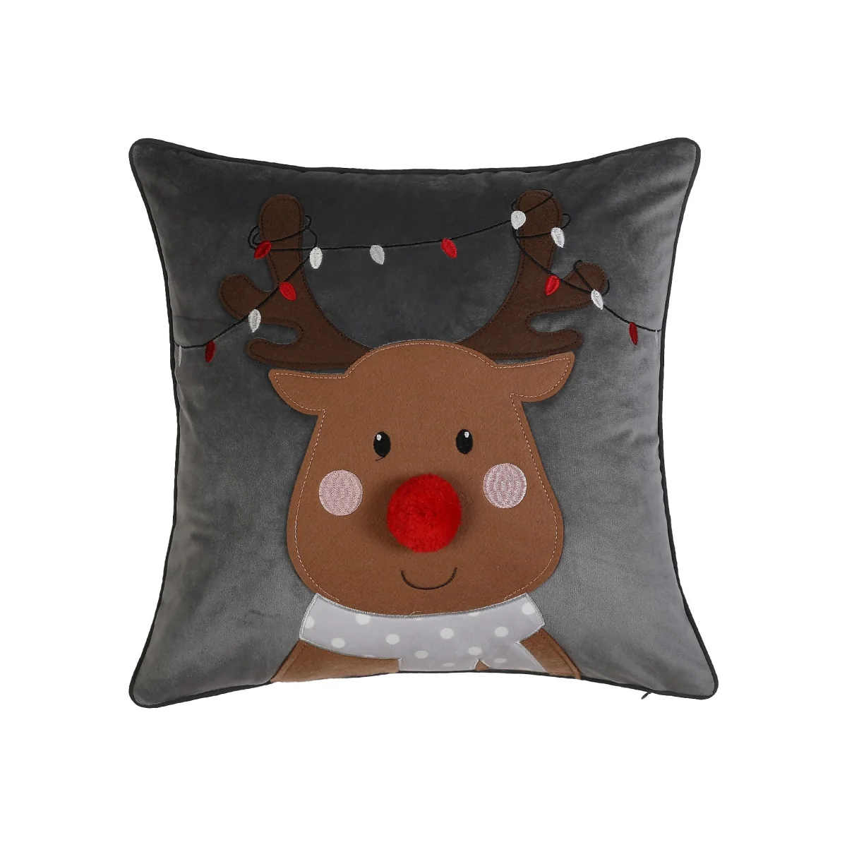 Reindeer Cushion with Pom Pom Nose - 45x45cm