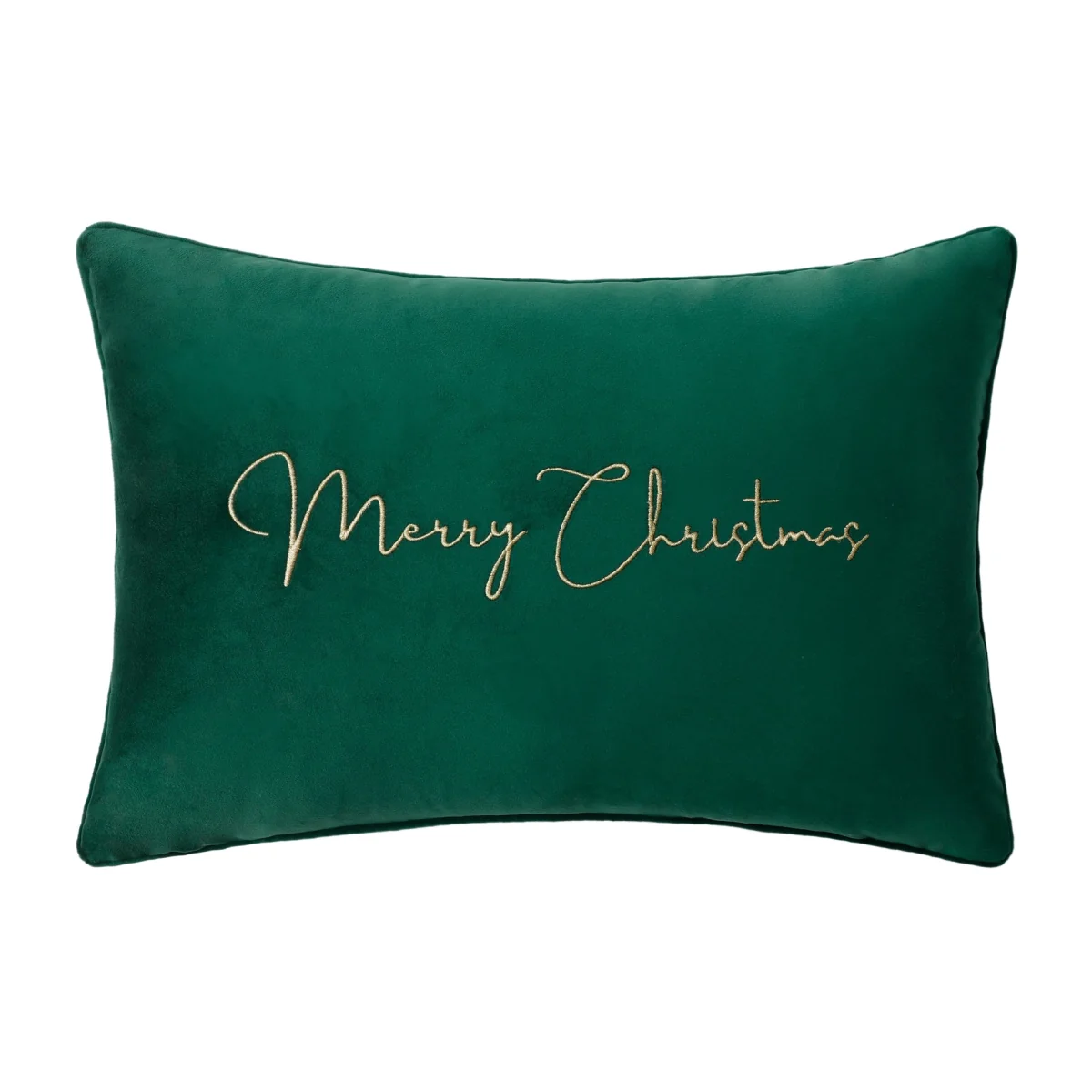 Emerald Velvet Embroidered Merry Christmas Cushion