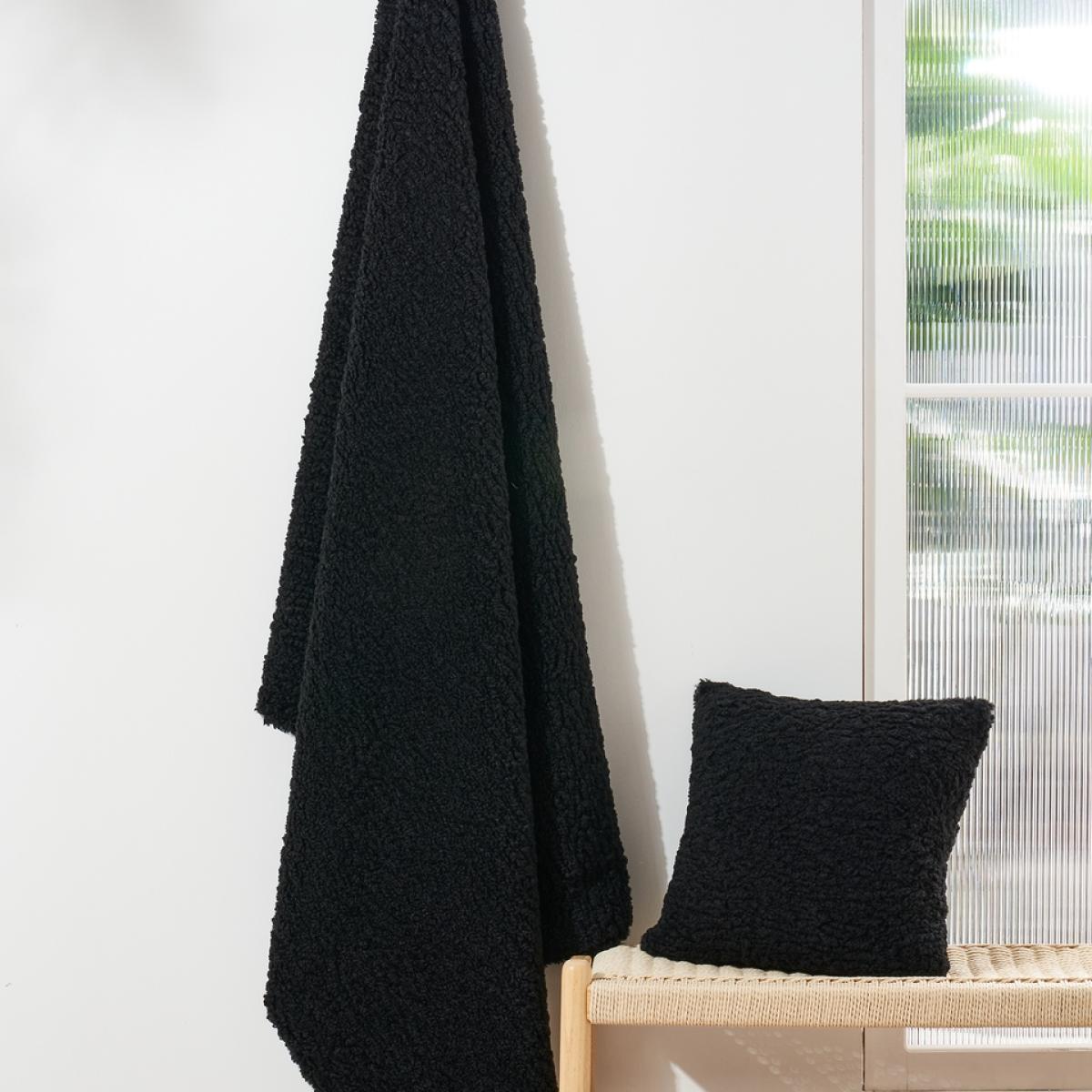Faux Shearling Cushion - Black - 43x43cm – image 3
