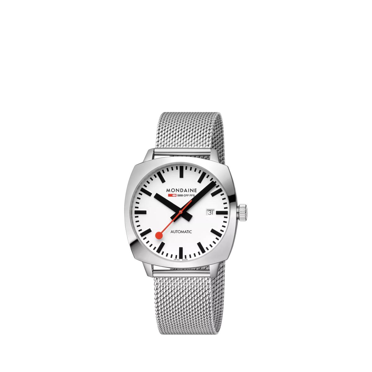 Mondaine Men's Cushion Automatic MSL3961BLBV Bracelet Strap Watch, Silver – image 3