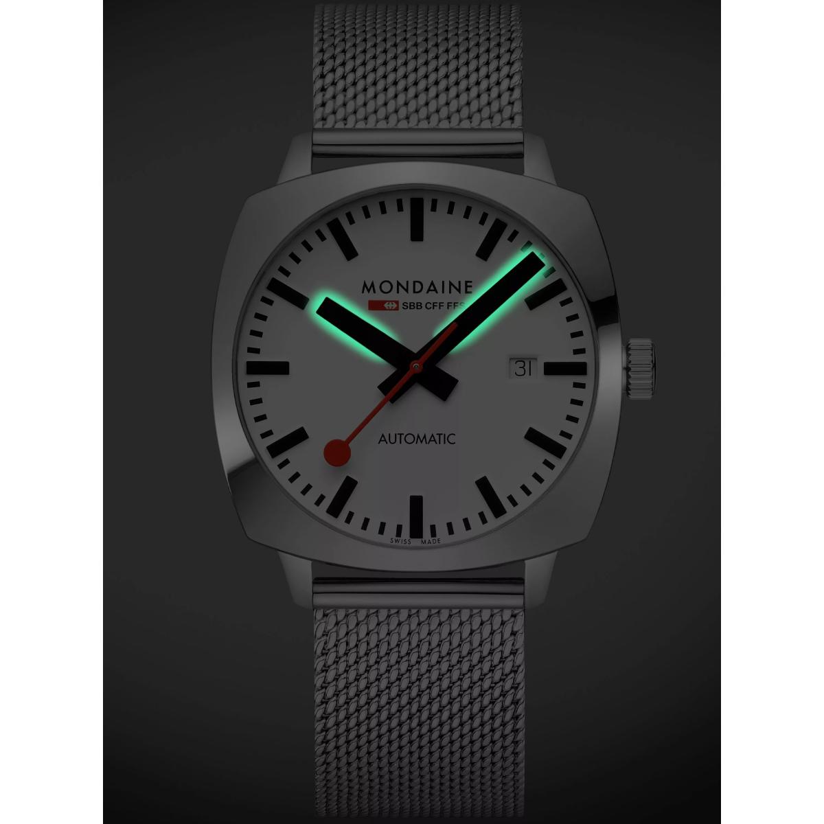 Mondaine Men's Cushion Automatic MSL3961BLBV Bracelet Strap Watch, Silver – image 6