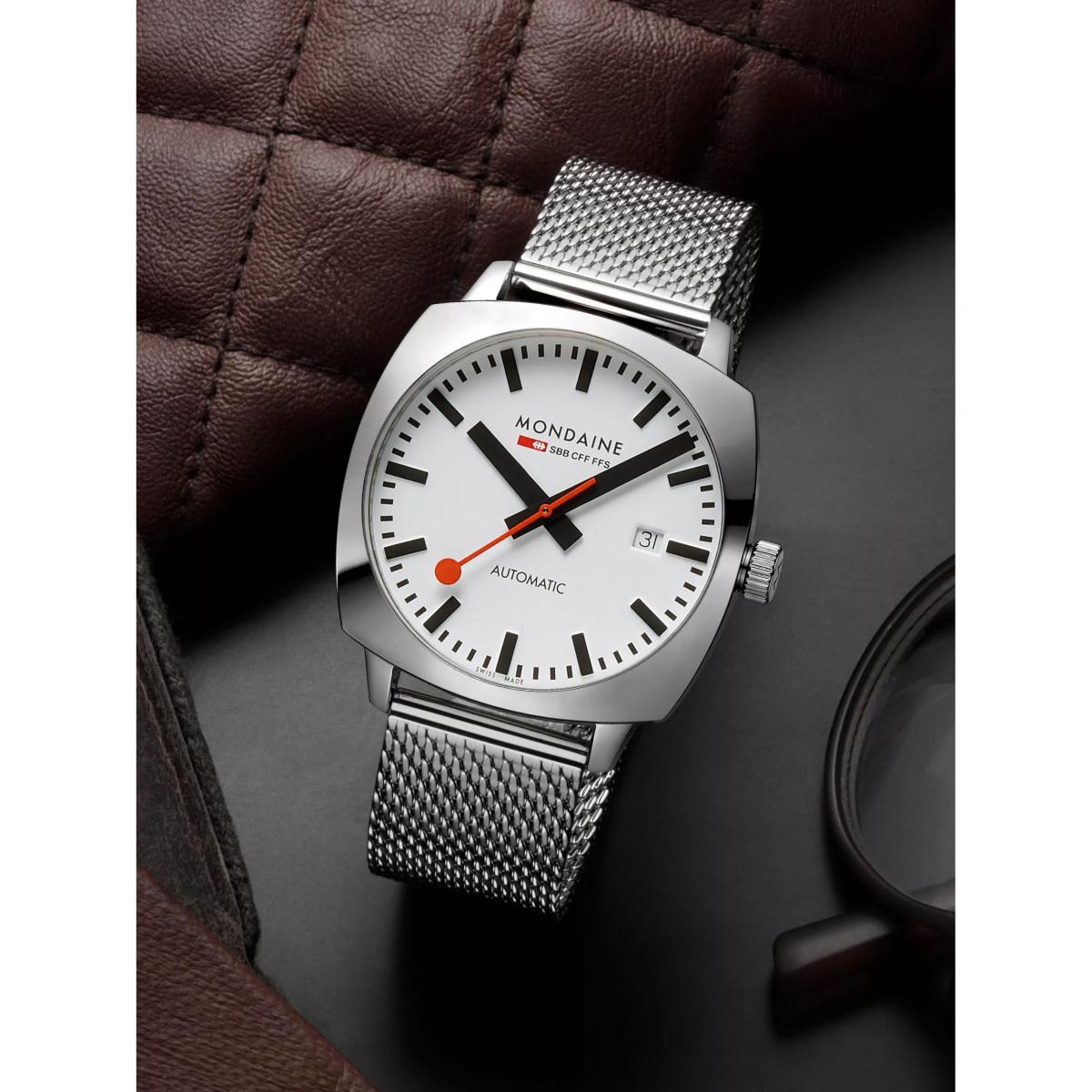 Mondaine Men's Cushion Automatic MSL3961BLBV Bracelet Strap Watch, Silver – image 8