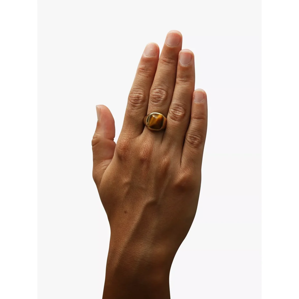 VF Jewellery Second Hand 9ct Gold Cushion Cut Tiger's Eye Rubover Ring, Dated London 1971 – image 6