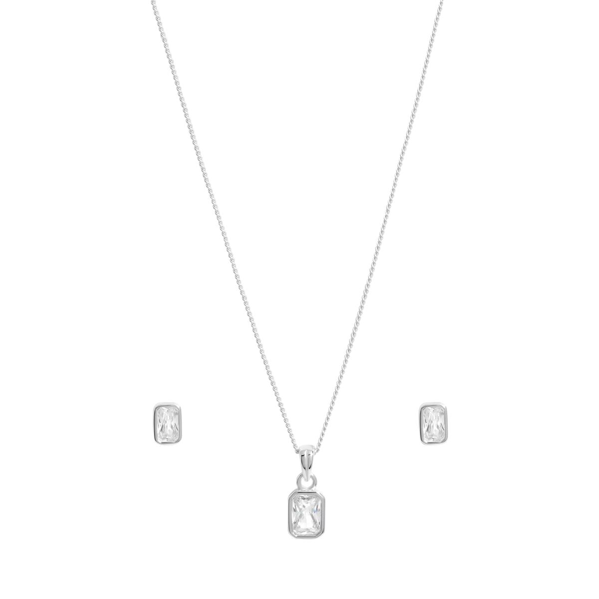 Simply Silver Cubic Zirconia Cushion Earrings & Necklace Set, Silver – image 2