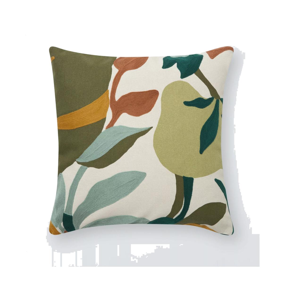 John Lewis Floral Crop Embroidered Cushion, Pistachio – image 1