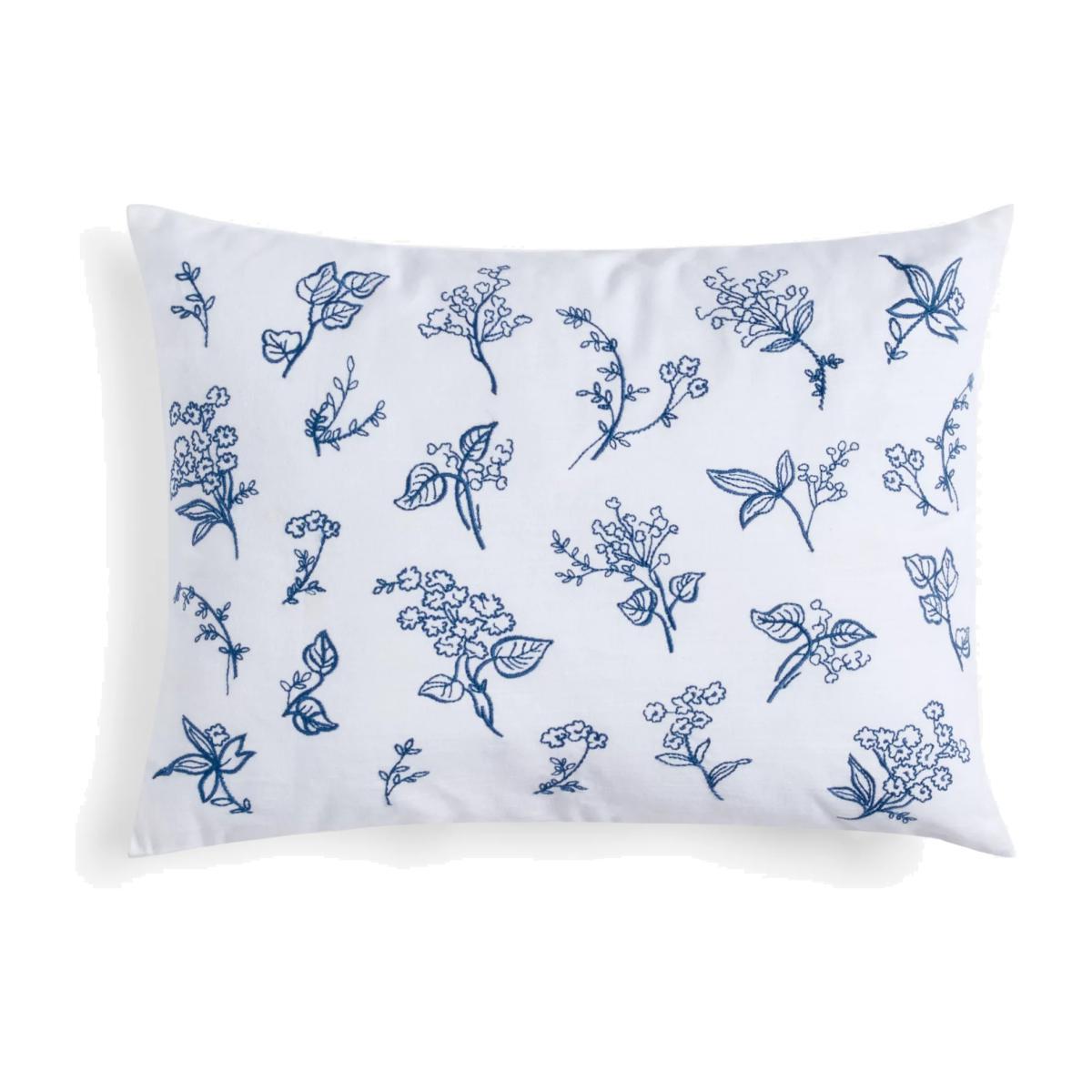 ANYDAY John Lewis & Partners Embroidered Flower Boudoir Cushion, White/Blue – image 1