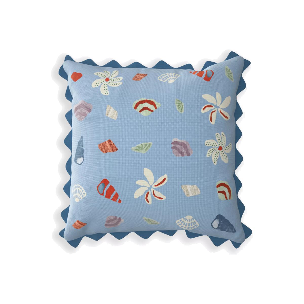 John Lewis & Partners Sea Shell Garden Cushion, 43 x 43cm, Blue/Multi – image 1