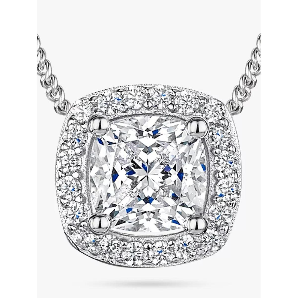 Jools by Jenny Brown Small Cushion Cut Cubic Zirconia Halo Pendant Necklace, Silver – image 2