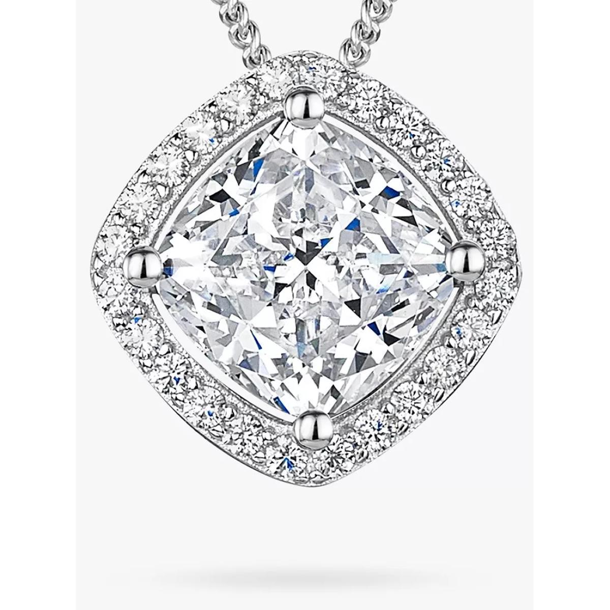 Jools by Jenny Brown Large Cushion Cut Cubic Zirconia Halo Pendant Necklace, Silver – image 2