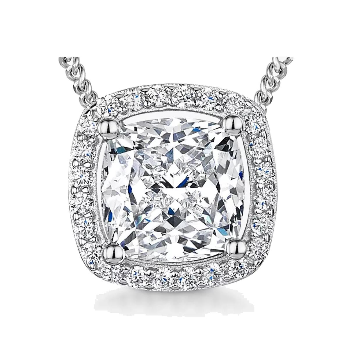 Jools by Jenny Brown Large Cushion Cut Cubic Zirconia Halo Pendant Necklace, Silver – image 1