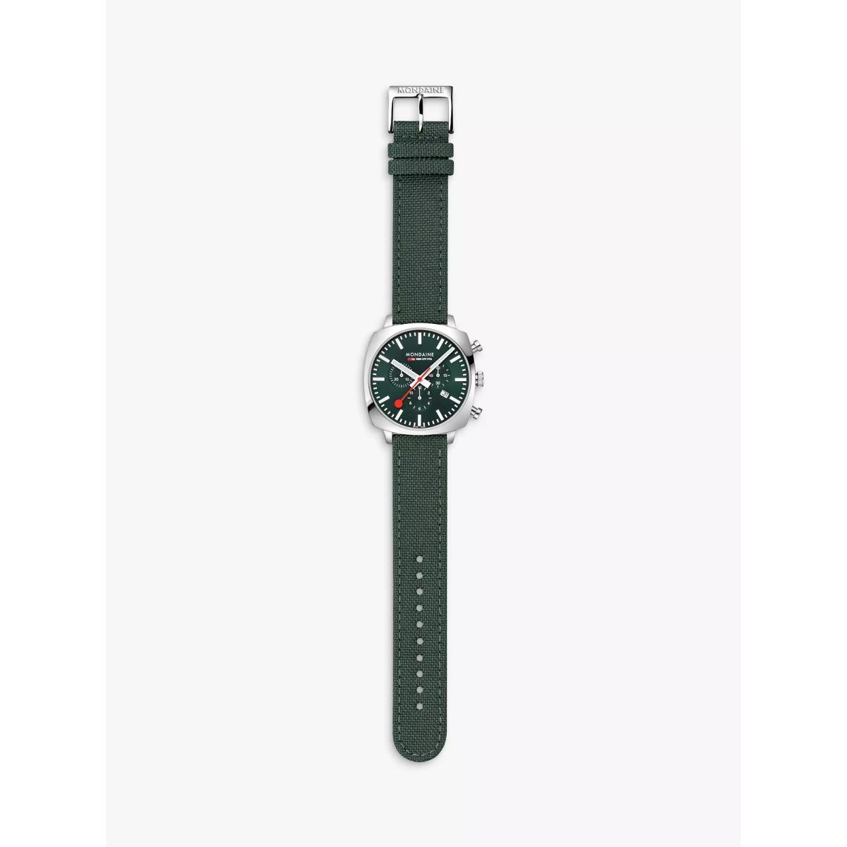 Mondaine MSL.41460.LF.SET Men's Grand Cushion Date Chronograph Fabric Strap Watch, Green – image 11