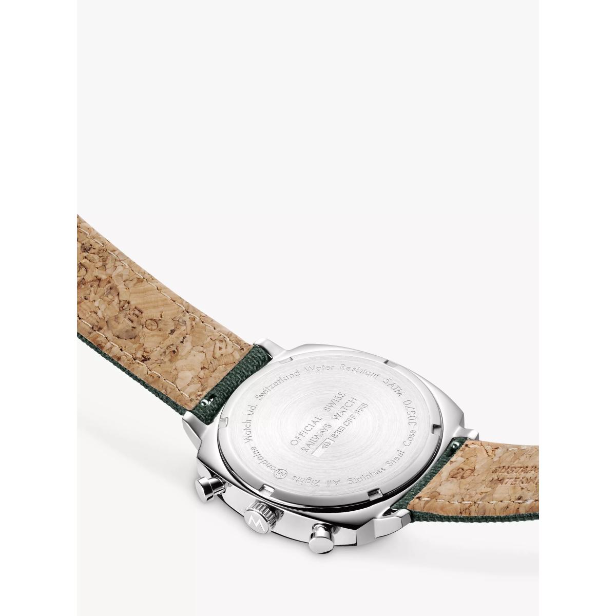 Mondaine MSL.41460.LF.SET Men's Grand Cushion Date Chronograph Fabric Strap Watch, Green – image 4