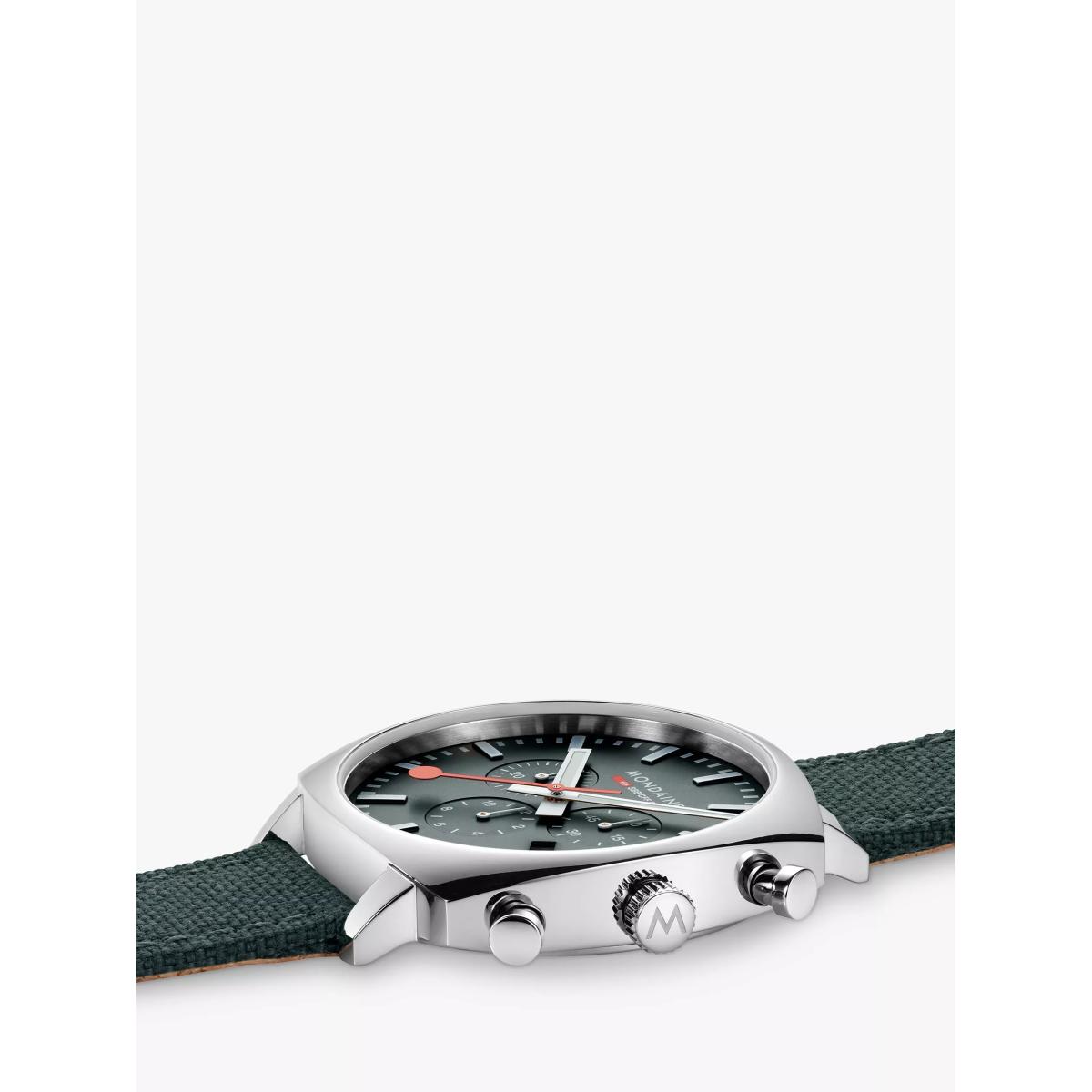 Mondaine MSL.41460.LF.SET Men's Grand Cushion Date Chronograph Fabric Strap Watch, Green – image 5