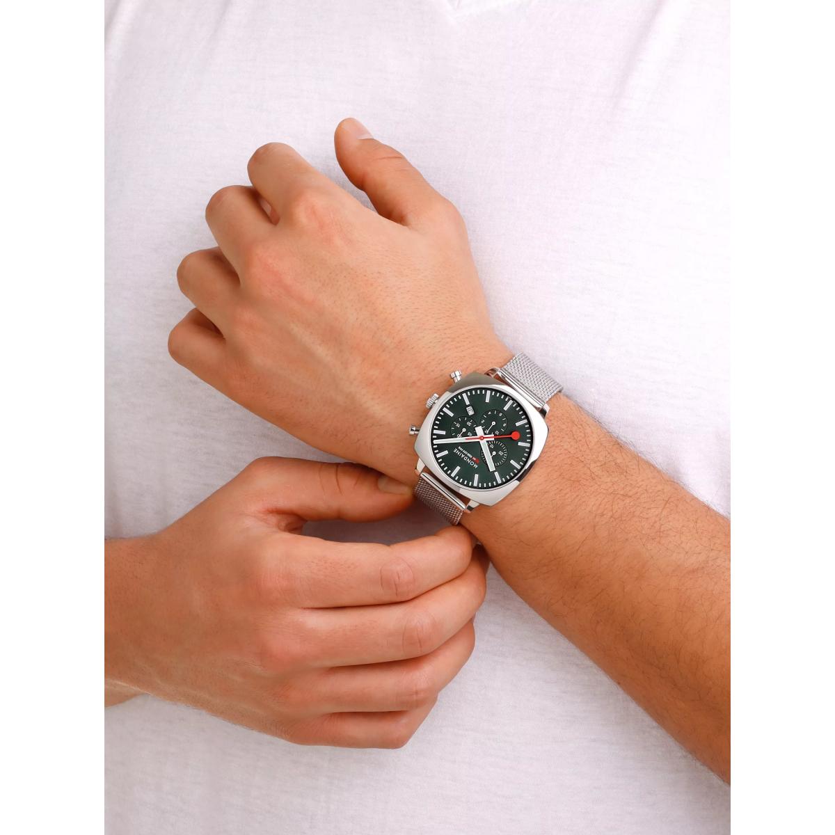 Mondaine MSL.41460.LF.SET Men's Grand Cushion Date Chronograph Fabric Strap Watch, Green – image 8