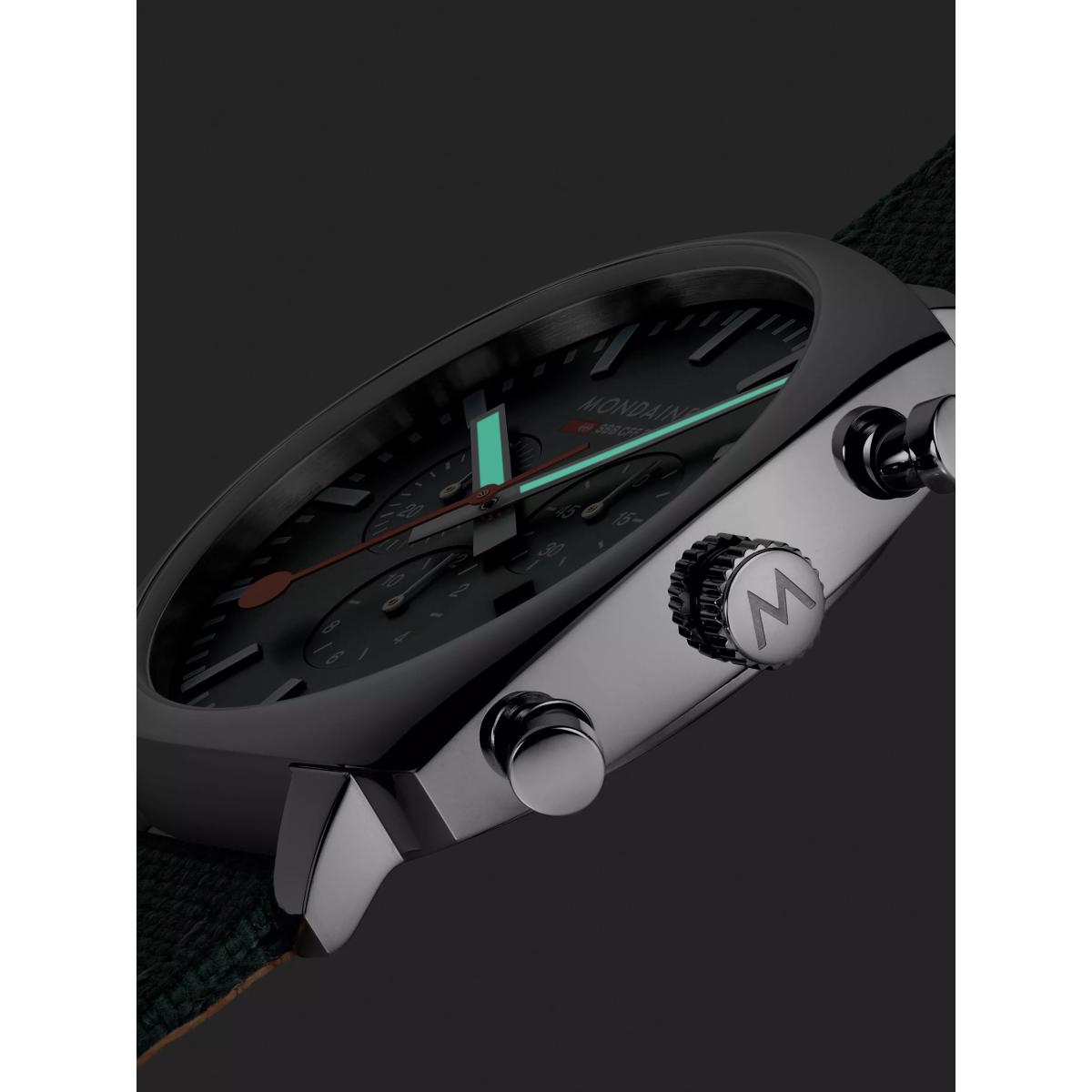 Mondaine MSL.41460.LF.SET Men's Grand Cushion Date Chronograph Fabric Strap Watch, Green – image 10