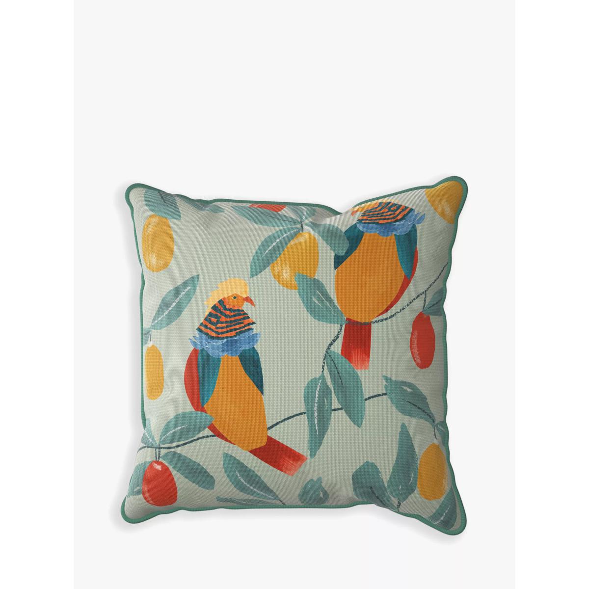 John Lewis & Partners Birds & Fruit Garden Cushion, 50 x 50cm, Green/Multi – image 2