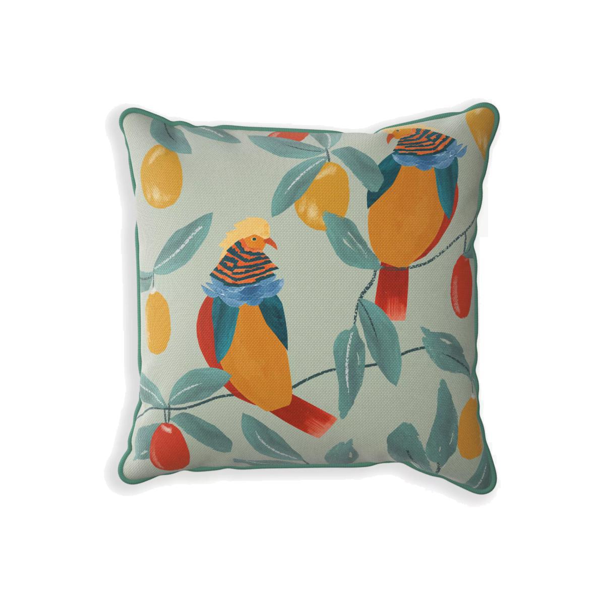 John Lewis & Partners Birds & Fruit Garden Cushion, 50 x 50cm, Green/Multi – image 1