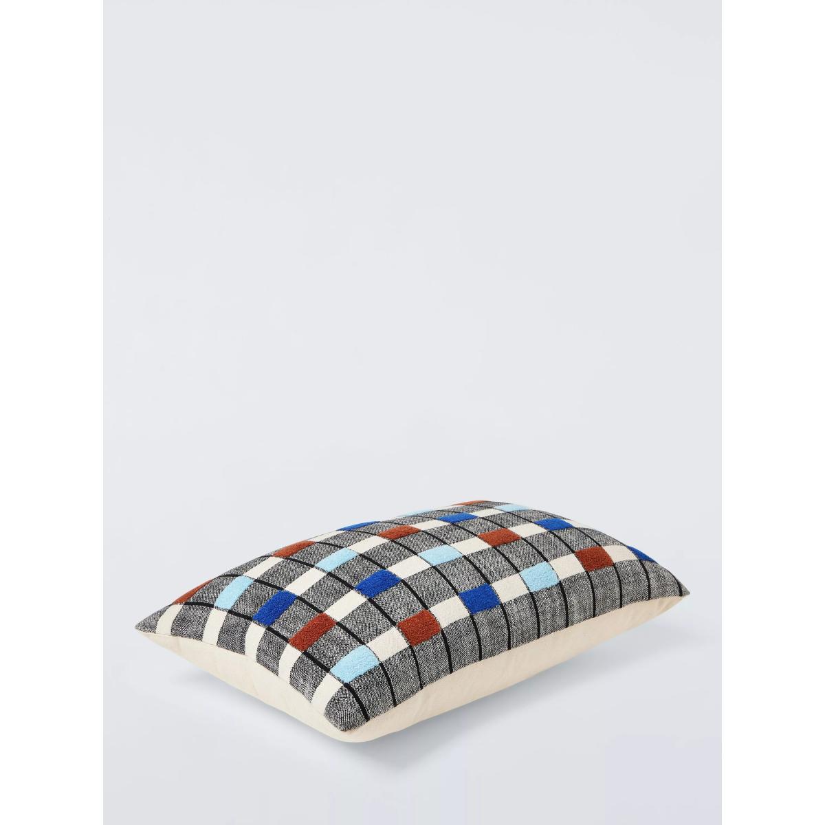 John Lewis Grid Check Cushion, Cobalt – image 3