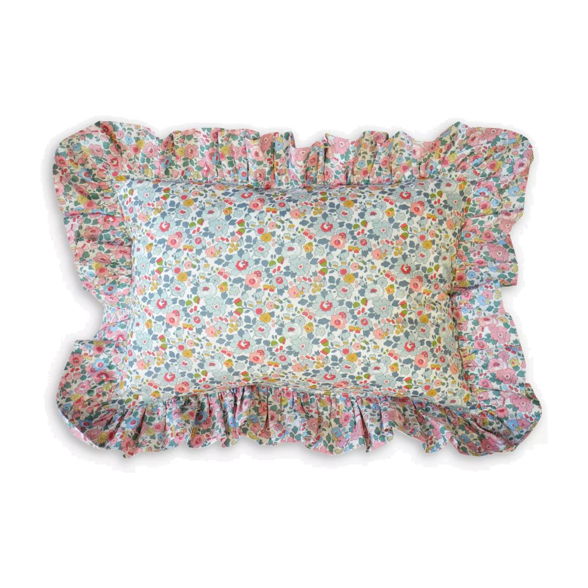 Coco & Wolf Ruffled Rectangular Cushion, Betsy Grey/Betsy Candy Floss