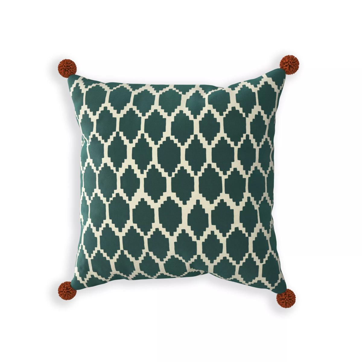 John Lewis & Partners Fusion Geometric Print Reversible Garden Cushion, 43 x 43cm, Mallard/White – image 2