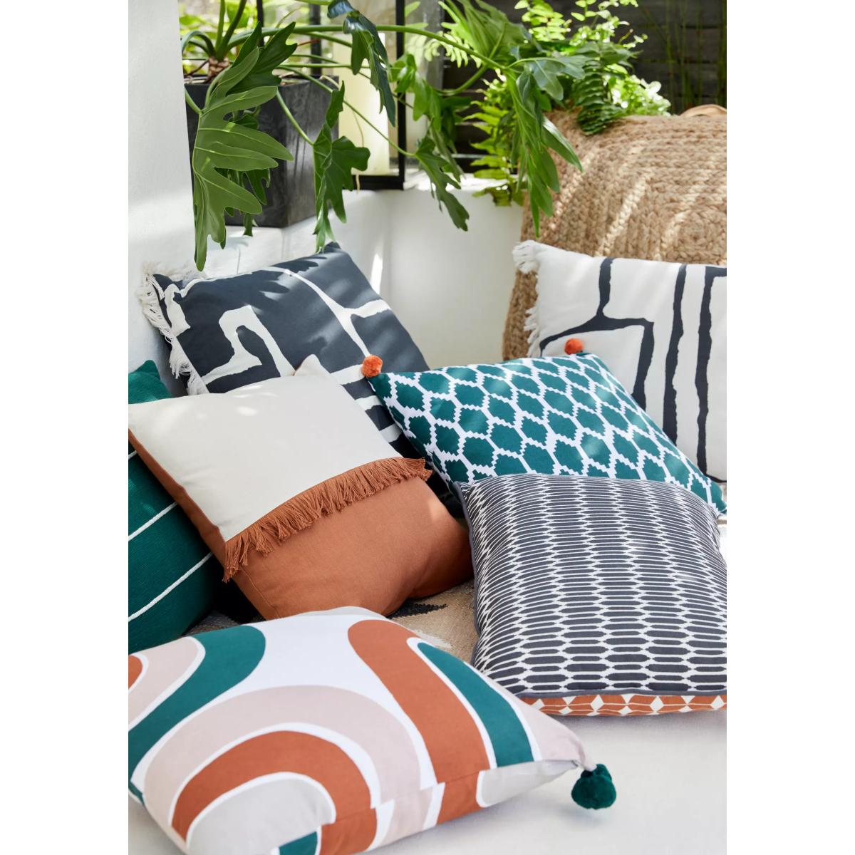 John Lewis & Partners Fusion Geometric Print Reversible Garden Cushion, 43 x 43cm, Mallard/White – image 4