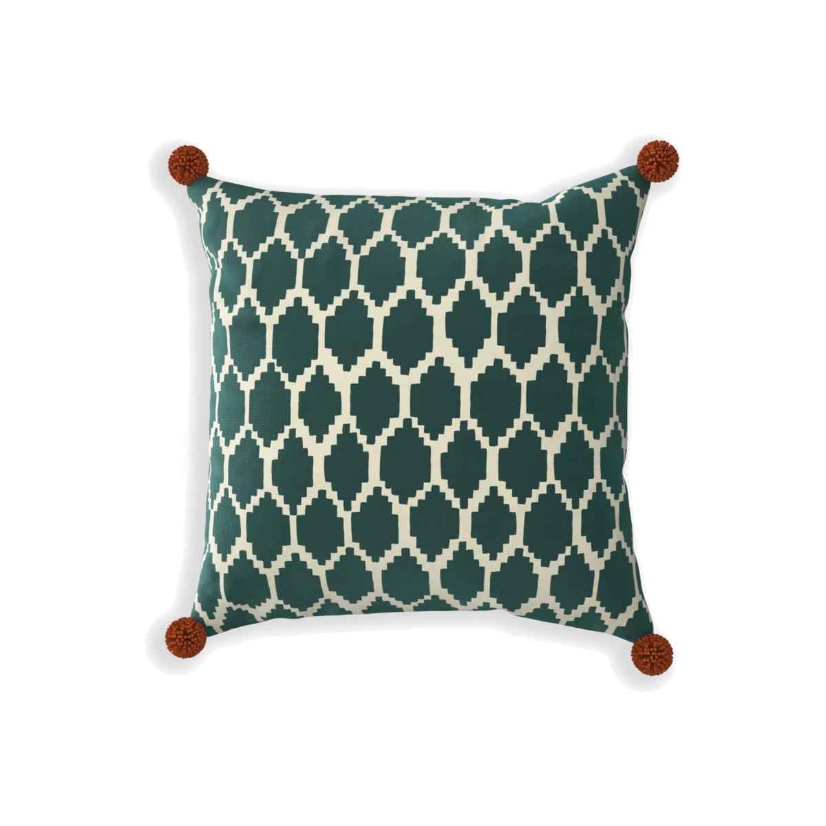 John Lewis & Partners Fusion Geometric Print Reversible Garden Cushion, 43 x 43cm, Mallard/White – image 1